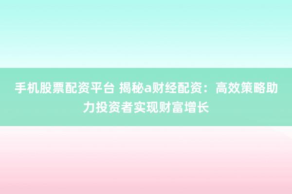 手机股票配资平台 揭秘a财经配资：高效策略助力投资者实现财富增长