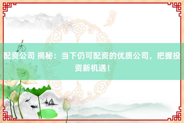 配资公司 揭秘：当下仍可配资的优质公司，把握投资新机遇！