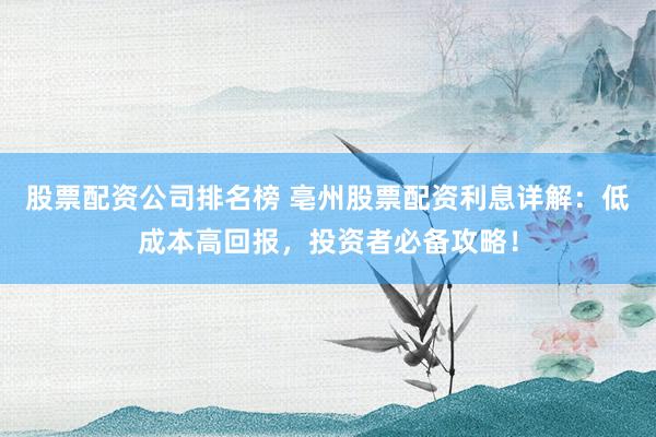 股票配资公司排名榜 亳州股票配资利息详解：低成本高回报，投资者必备攻略！