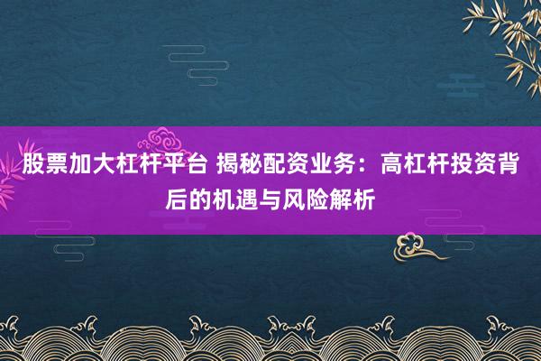 股票加大杠杆平台 揭秘配资业务：高杠杆投资背后的机遇与风险解析