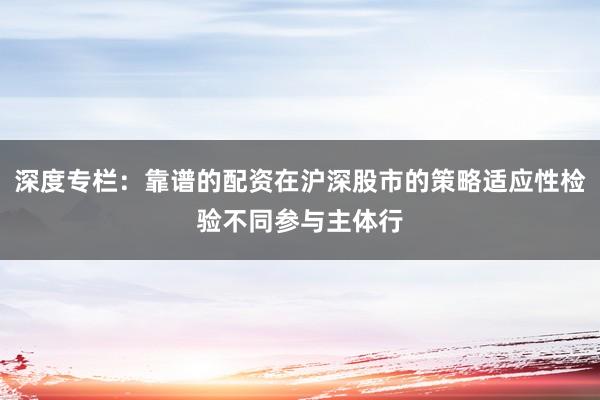 深度专栏：靠谱的配资在沪深股市的策略适应性检验不同参与主体行