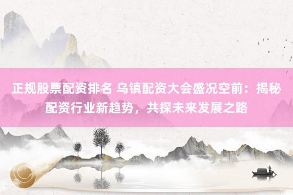 正规股票配资排名 乌镇配资大会盛况空前：揭秘配资行业新趋势，共探未来发展之路