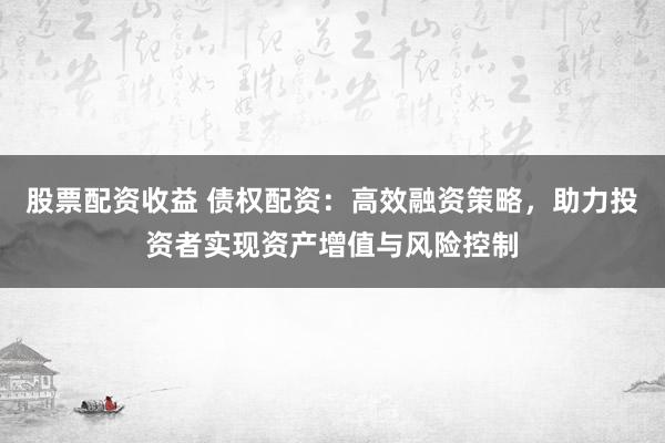股票配资收益 债权配资：高效融资策略，助力投资者实现资产增值与风险控制